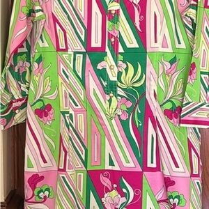 Talbots 16W Pink and Green Stretch Shirtdress.
